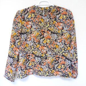 1980s Vintage black orange beige floral printed long sleeve top size XL